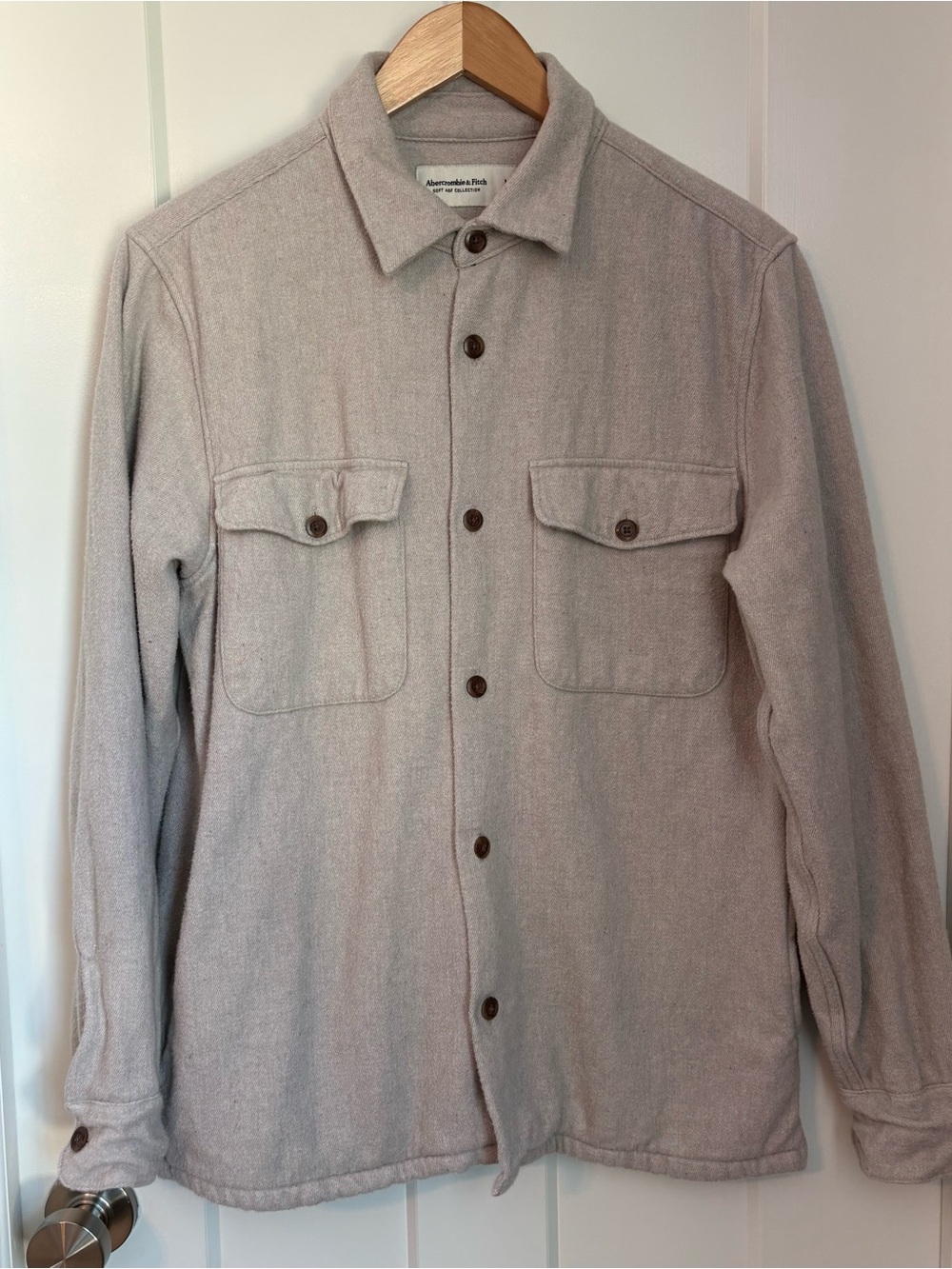 Abercrombie & Fitch Men's Light Beige Button-Front Shacket
